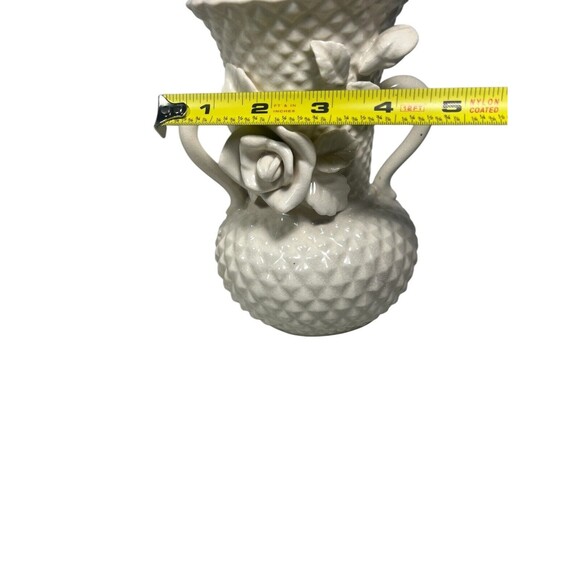 VTG Double Handled Porcelain Vase Raised Floral Diamond Cut Japan Set Of 2 *READ - Picture 8 of 12